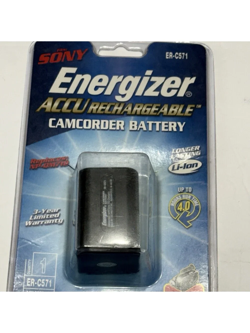 Energizer Lithium Ion Camcorder Battery Model (ER-C571) Brand New Sealed Package